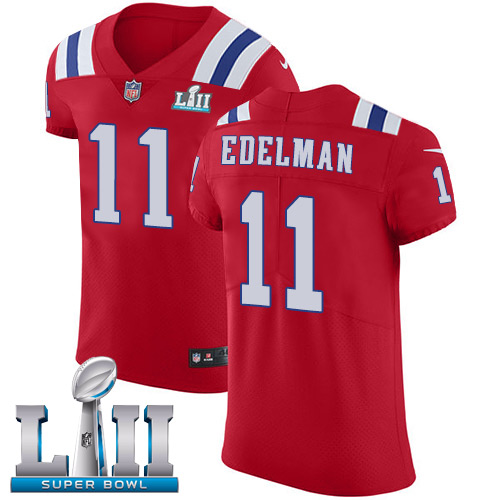 Nike Patriots #11 Julian Edelman Red Alternate Super Bowl LII Men's Stitched NFL Vapor Untouchable Elite Jersey - Click Image to Close